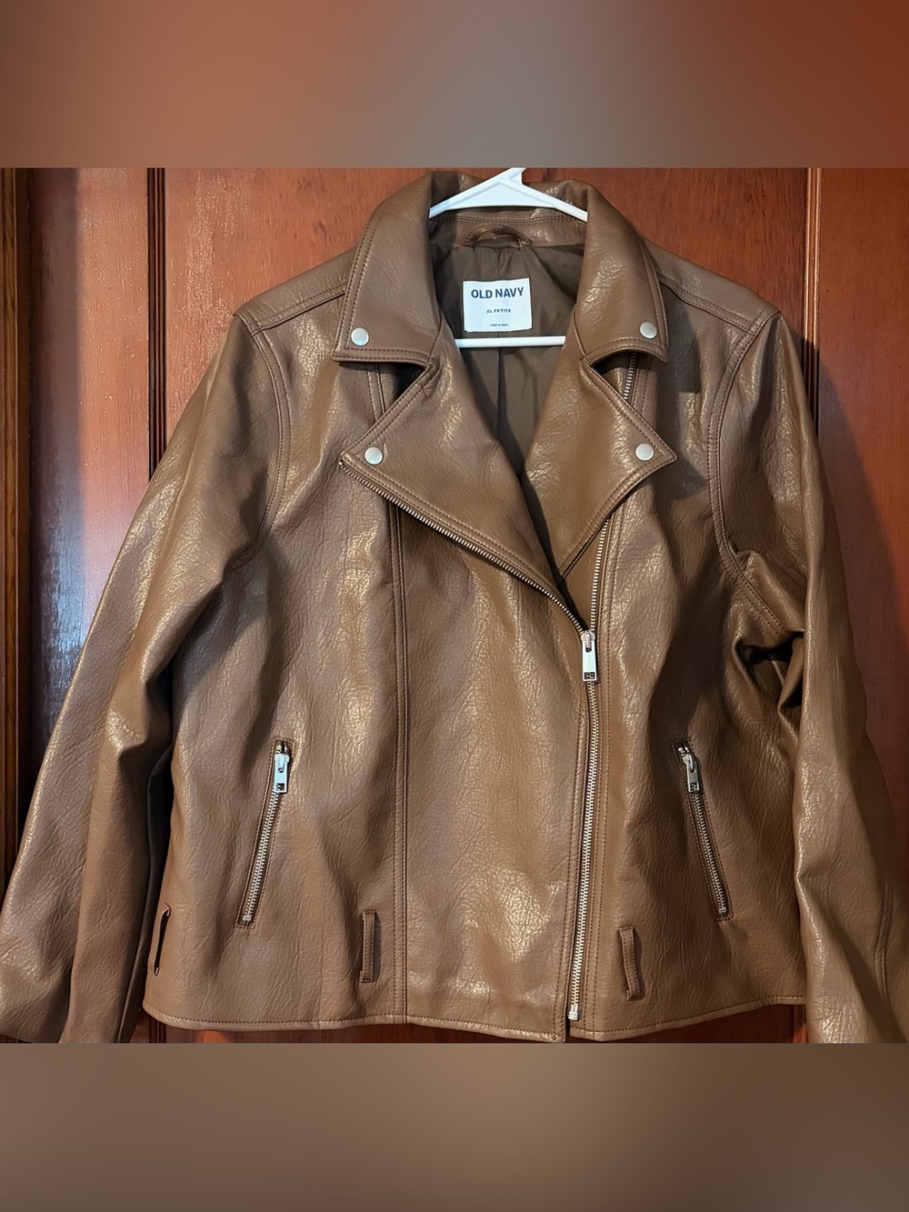 Old Navy Women's Cognac Faux Leather Moto Jacket